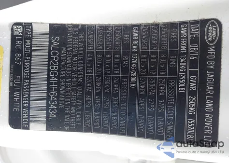 2017 Land Rover Discovery Sport Hse из США, поврежденный, VIN SALCR2BG4HH643434